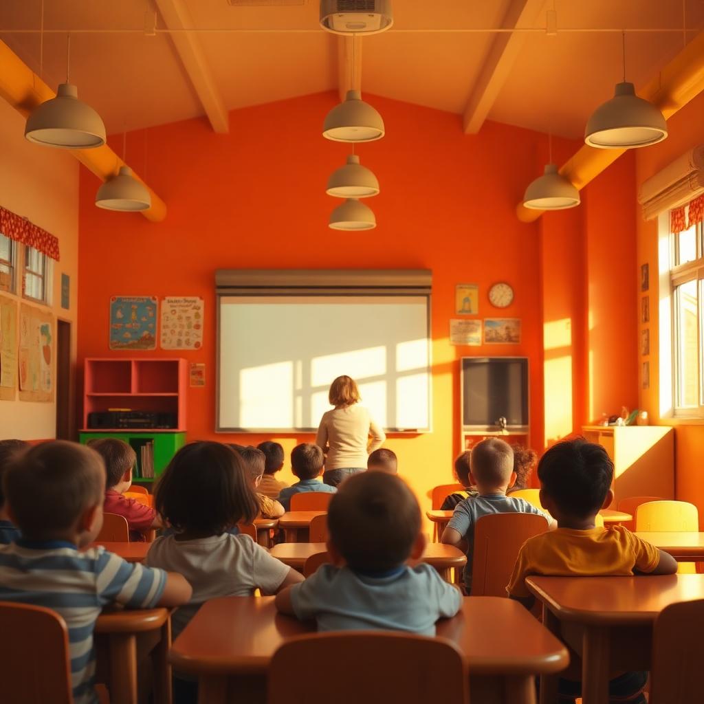 גננת עם ילדי גן בפעילות לימודית יצירתית
